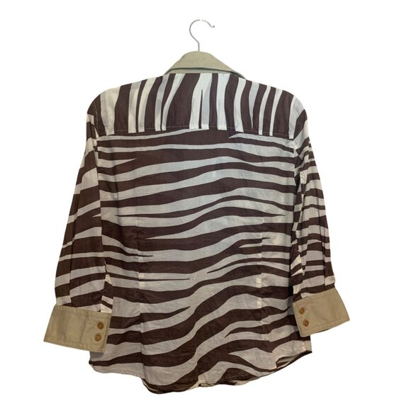VTG Henry Cottons Top Zebra Print Blue Stones Lined placket Sz 48 L/XL Safari - Picture 6 of 12
